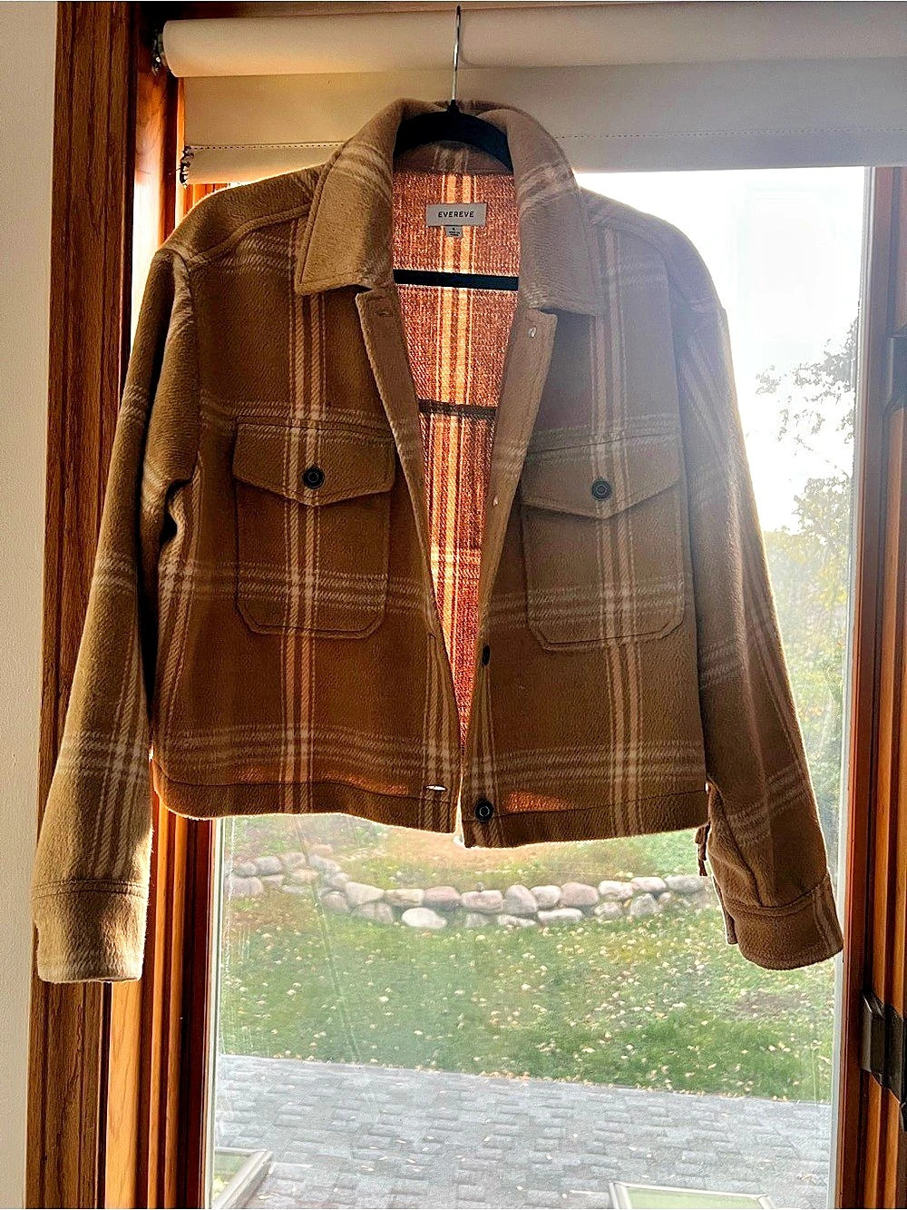 EVEREVE Cosette Fringe Jacket Plaid Brown & White Small